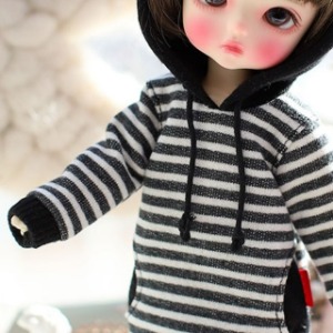 娃娃衣服 Pre-order Little Stripe Long Hooded T Black