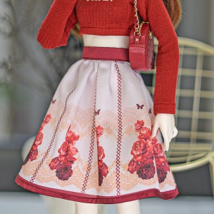 娃娃衣服 Pre-order Mini Blair Skirt Burgundy Rose